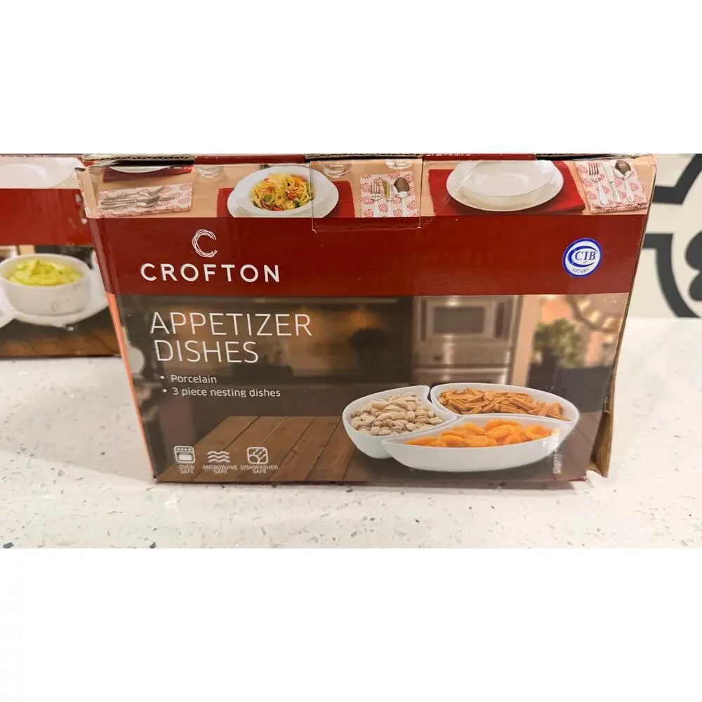 2 Sets of Crofton ~ 3 Piece Appetizer Bowl Set White Porcelain